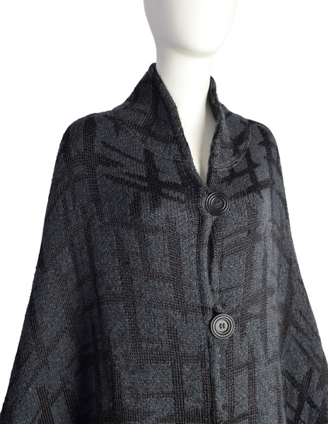 Missoni Vintage 1980s Blue Grey Abstract Intarsia Knit Mohair Silk Full Sweep Cape