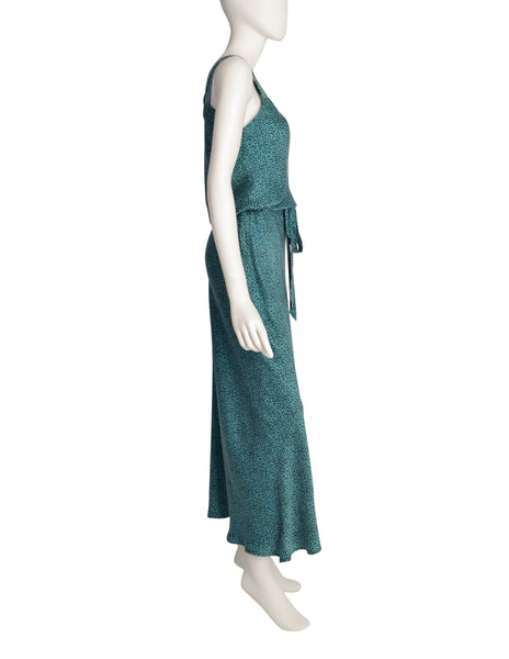 Missoni Vintage 1980s Teal Black Squiggle Print Drawstring Silk Dress