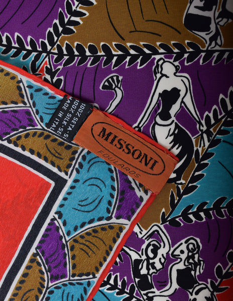 Missoni Vintage Red Multicolor Dancer Print Oversized Silk Pareo Sarong Wrap Scarf