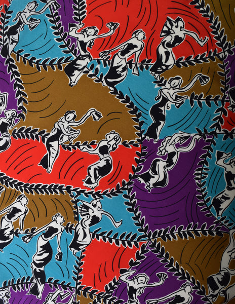 Missoni Vintage Red Multicolor Dancer Print Oversized Silk Pareo Sarong Wrap Scarf
