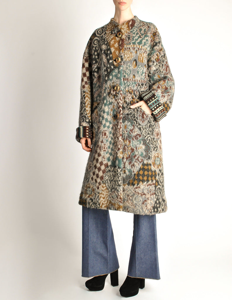 Missoni Vintage Grey Multicolor Patterned Knit Mohair Wool