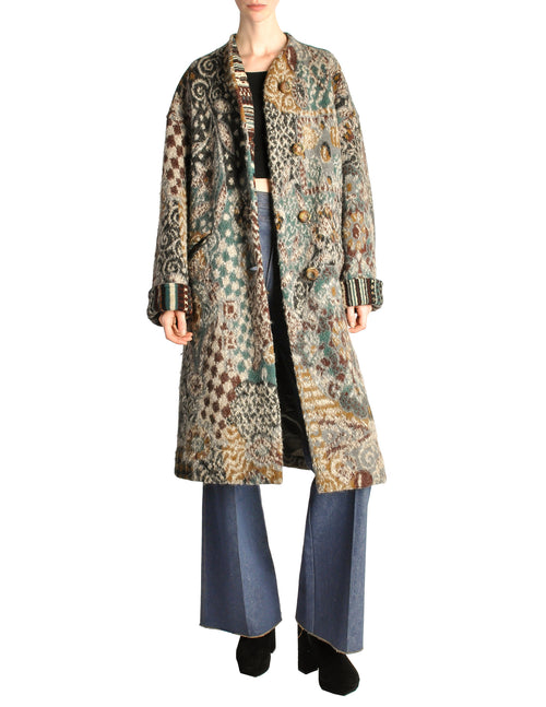Missoni Vintage Grey Multicolor Patterned Knit Mohair Wool Coat