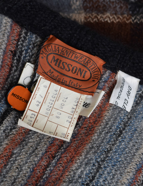Missoni Vintage Brown Black Plaid Mohair Wool Oversized Maxi Sweater Coat