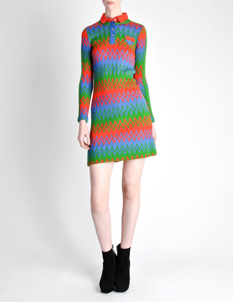 Emmanuelle Khanh for Missoni Vintage Multicolor Chevron Knit Mini Dress - Amarcord Vintage Fashion
 - 2