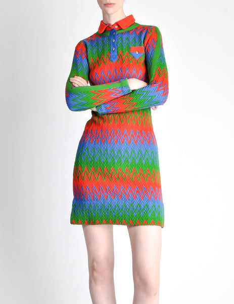 Emmanuelle Khanh for Missoni Vintage Multicolor Chevron Knit Mini Dress - Amarcord Vintage Fashion
 - 3