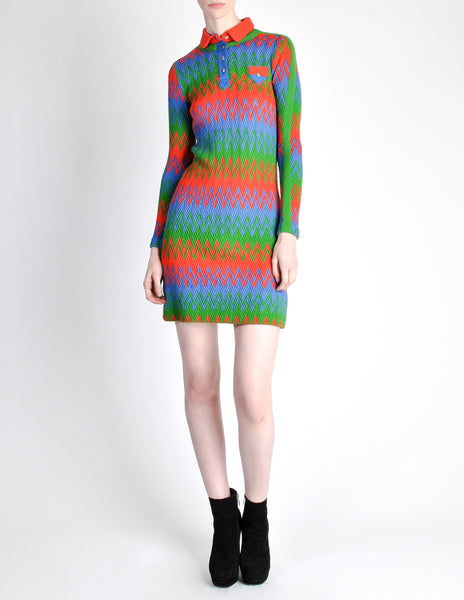 Emmanuelle Khanh for Missoni Vintage Multicolor Chevron Knit Mini Dress - Amarcord Vintage Fashion
 - 4