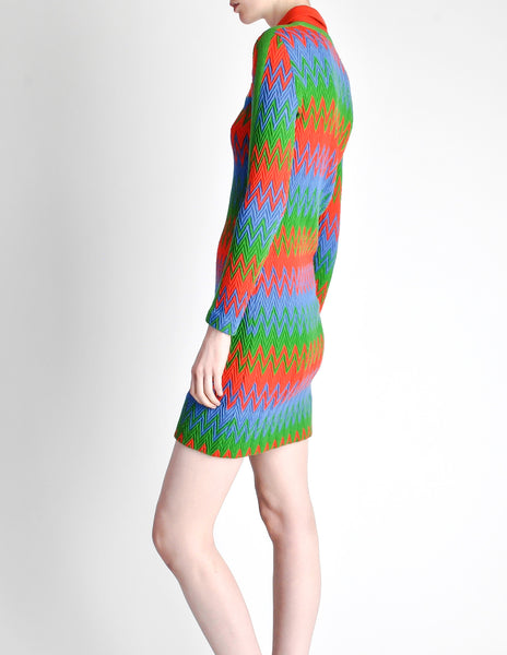 Emmanuelle Khanh for Missoni Vintage Multicolor Chevron Knit Mini Dress - Amarcord Vintage Fashion
 - 7