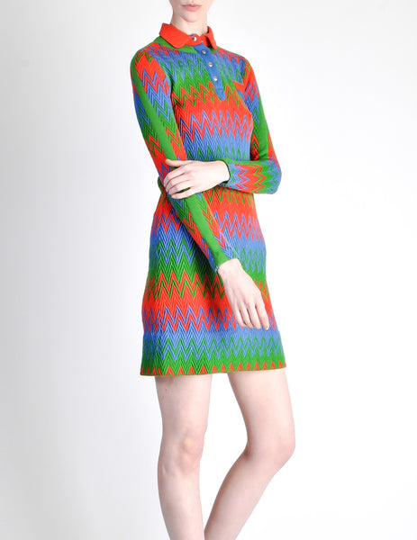 Emmanuelle Khanh for Missoni Vintage Multicolor Chevron Knit Mini Dress - Amarcord Vintage Fashion
 - 5