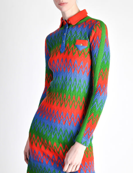 Emmanuelle Khanh for Missoni Vintage Multicolor Chevron Knit Mini Dress - Amarcord Vintage Fashion
 - 6