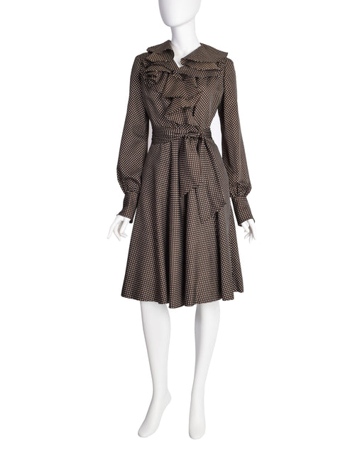 CHANEL 1960's Silk Polka Dot Dress Two Piece Set Blouse 