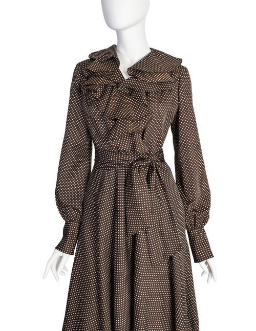 Mollie Parnis Vintage Brown and White Polka Dot Silk Ruffle Collar Wra –  Amarcord Vintage Fashion