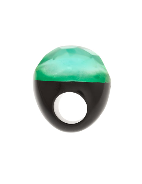 Monies Vintage Faceted Aquamarine and Black Resin Oversized Cocktail Ring