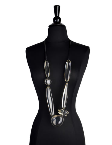 Monies Vintage Large Clear Lucite Bead Black Leather Necklace