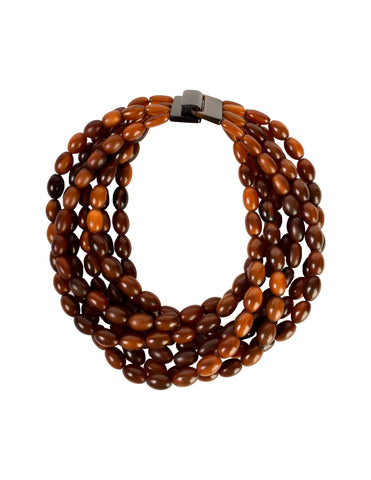 Gerda Lynggaard Monies Vintage Brown Horn Beaded Multistrand Statement Necklace