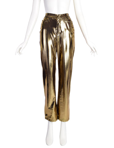 Moschino Vintage Liquid Metallic Blackened Gold High Waist Pants