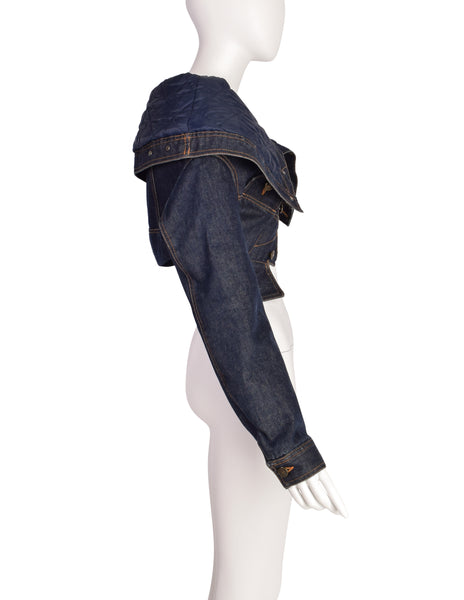 Moschino Vintage Upside Down Quilted Blue Denim Jean Jacket