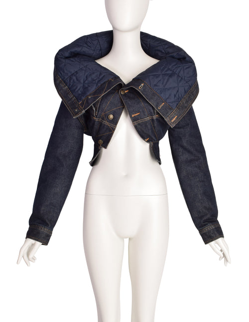 Moschino Vintage Upside Down Quilted Blue Denim Jean Jacket Moschino Vintage Upside Down Quilted Blue Denim Jean Jacket