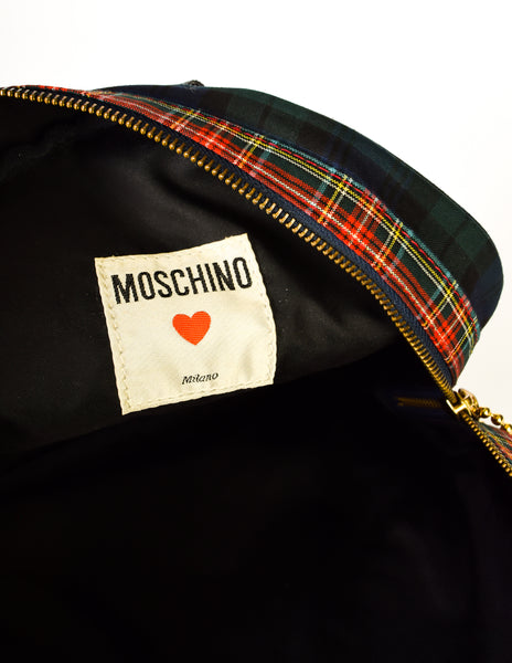 Moschino Vintage "I Believe in Punk Chic" Plaid Fabric Top Handle Bag