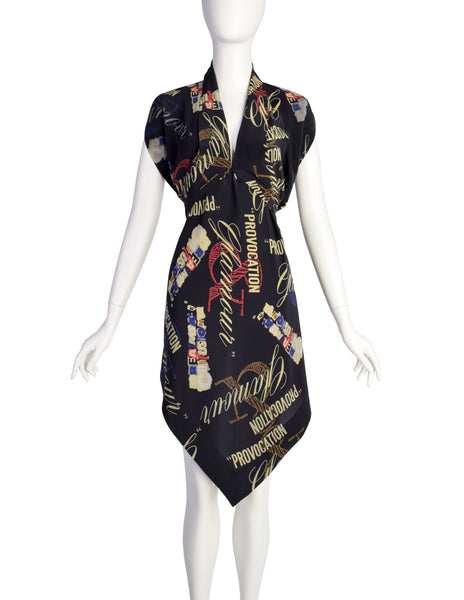 Moschino Vintage Provocation and Glamour Black Graphic Print Silk Scarf Top