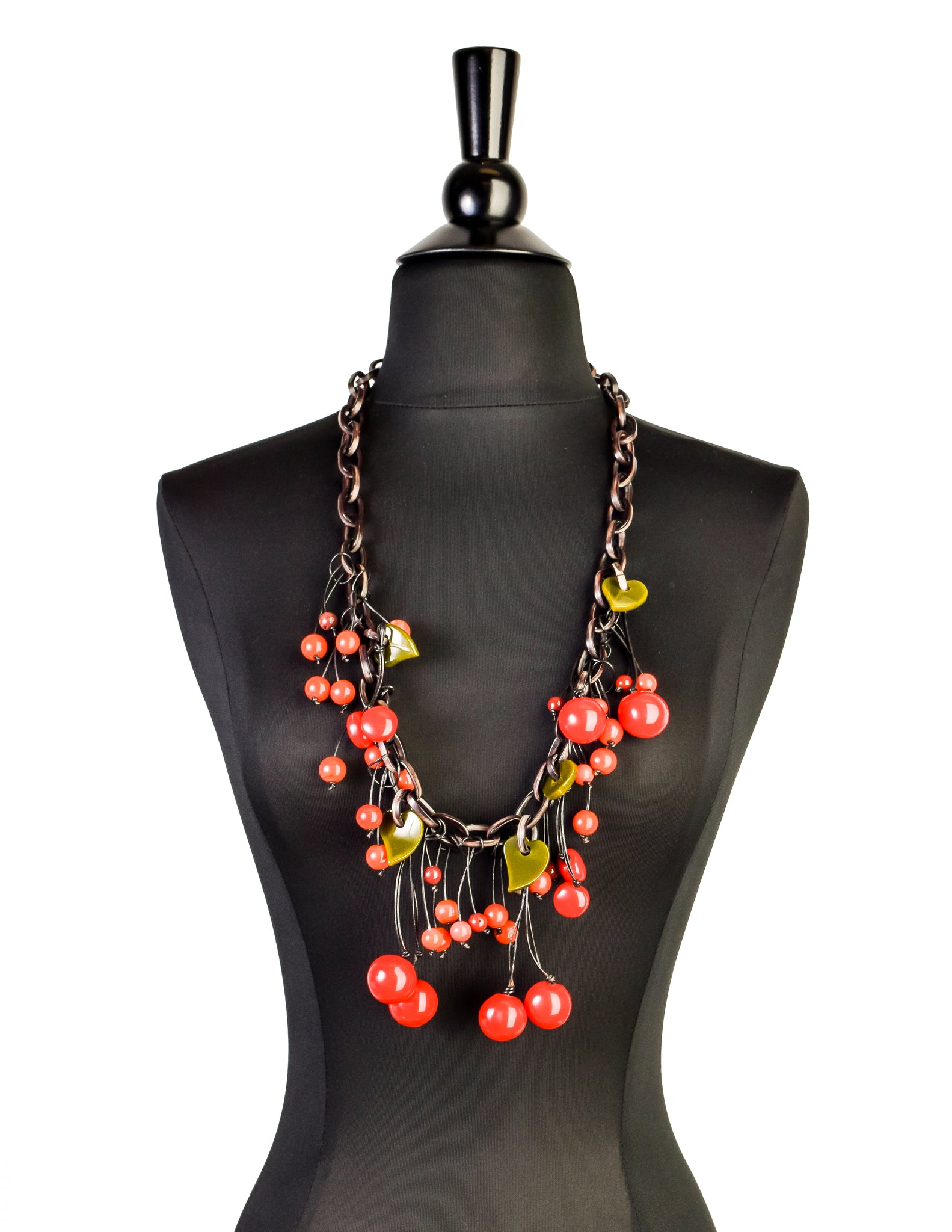 Moschino Vintage Cherry Chain Necklace and Bracelet Set