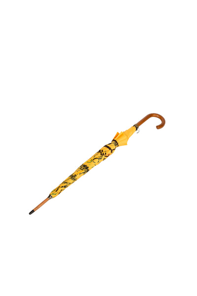 Moschino Vintage Incredible Yellow Multicolor Designer Logo Riff Spoof Umbrella