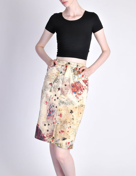 Moschino Vintage Beige Card Suits Print Skirt - Amarcord Vintage Fashion
 - 4