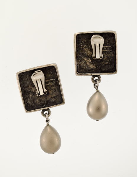Moschino Vintage I Am What I Am Silver Slogan Statement Earrings