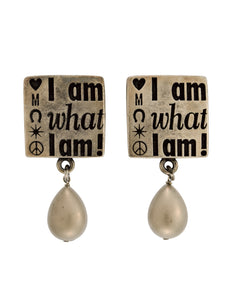 Moschino Vintage I Am What I Am Silver Slogan Statement Earrings