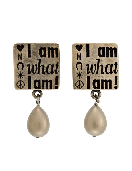 Moschino Vintage I Am What I Am Silver Slogan Statement Earrings