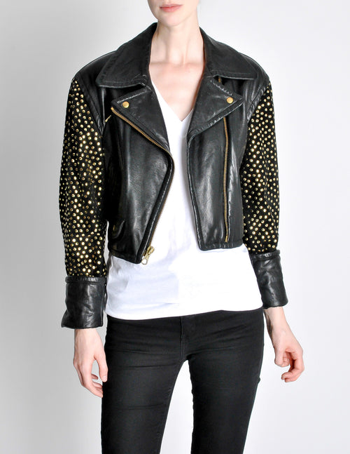 Studded Leather Bomber Jacket in Black - Alaia