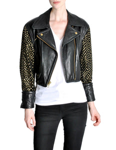 Moschino Vintage Studded Black Leather Cropped Moto Jacket - Amarcord Vintage Fashion
 - 1