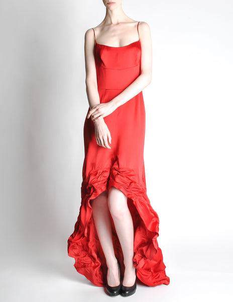 Moschino Vintage Red Silk Hi-Low Train Dress
