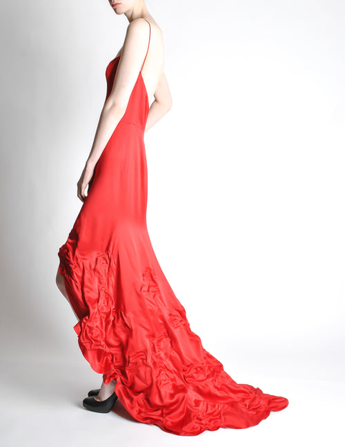 Moschino Vintage Red Silk Hi Low Train Dress Amarcord Vintage Fashion