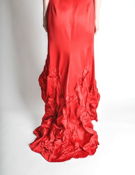Moschino Vintage Red Silk Hi-Low Train Dress - Amarcord Vintage Fashion
 - 6