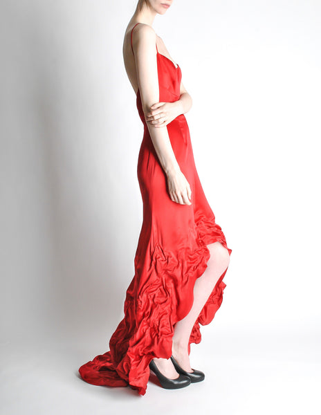 Moschino Vintage Red Silk Hi-Low Train Dress - Amarcord Vintage Fashion
 - 7