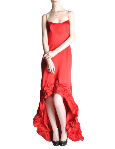 Moschino Vintage Red Silk Hi-Low Train Dress