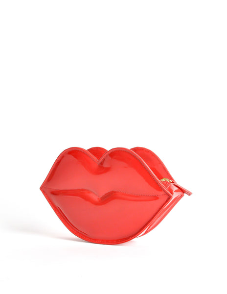 Moschino Vintage Red Patent Leather Lips Clutch Bag