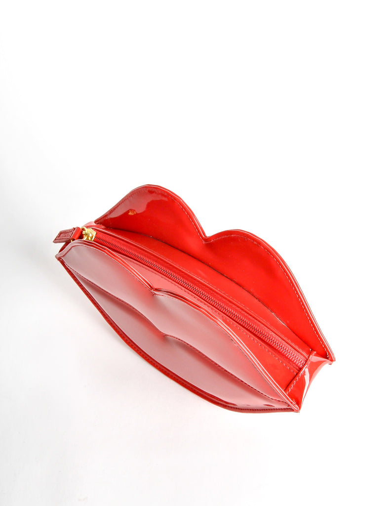Moschino Vintage Red Patent Leather Lips Clutch Bag Amarcord
