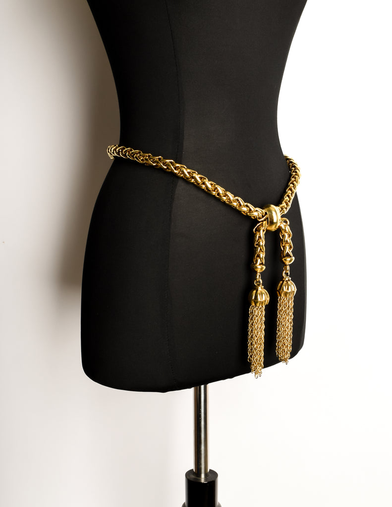 Moschino Vintage Gold Braided Chain Tassel Belt Amarcord Vintage