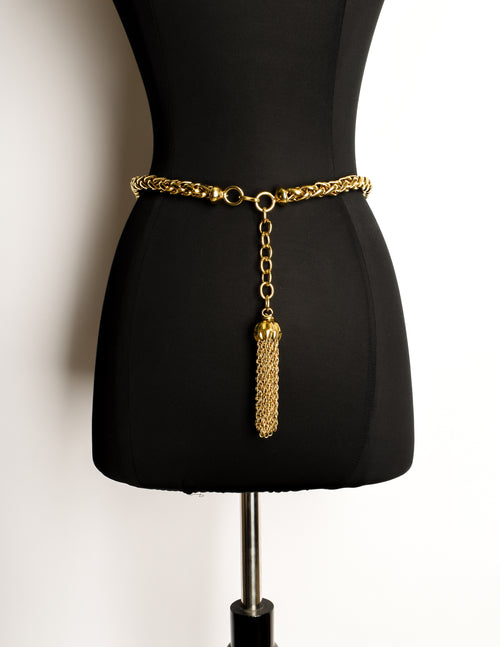 Moschino Vintage Gold Braided Chain Tassel Belt Amarcord Vintage Fashion