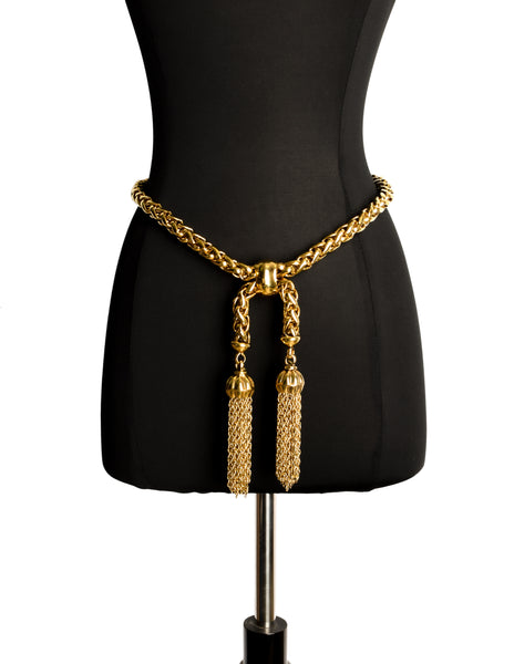 Moschino Vintage Gold Braided Chain Tassel Belt