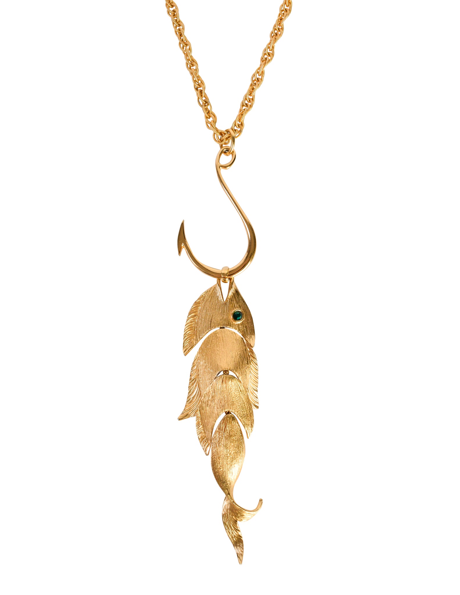 Napier Vintage 1971 Francis Fujio Gold Plated Articulated Fish on a Hook Pendant Necklace