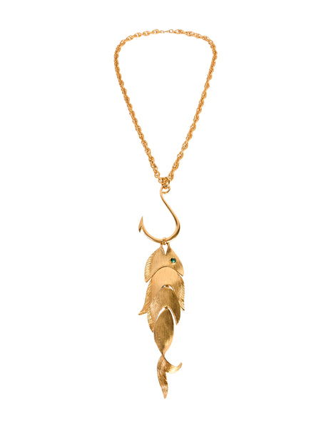 Napier Vintage 1971 Francis Fujio Gold Plated Articulated Fish on a Hook Pendant Necklace