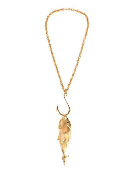 Napier Vintage 1971 Francis Fujio Gold Plated Articulated Fish on a Hook Pendant Necklace