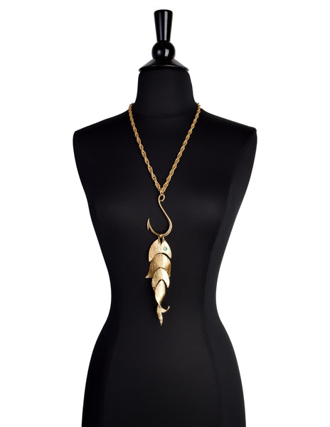 Napier Vintage 1971 Francis Fujio Gold Plated Articulated Fish on a Hook Pendant Necklace
