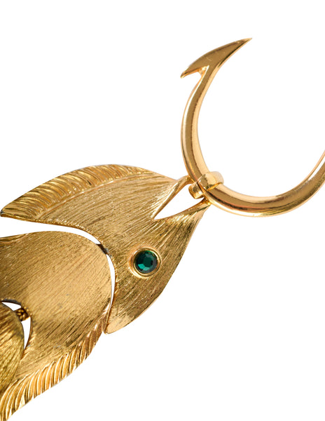 Napier Vintage 1971 Francis Fujio Gold Plated Articulated Fish on a Hook Pendant Necklace
