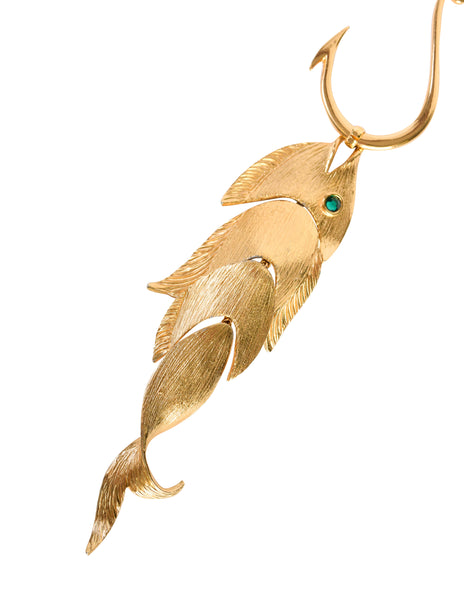 Napier Vintage 1971 Francis Fujio Gold Plated Articulated Fish on a Hook Pendant Necklace