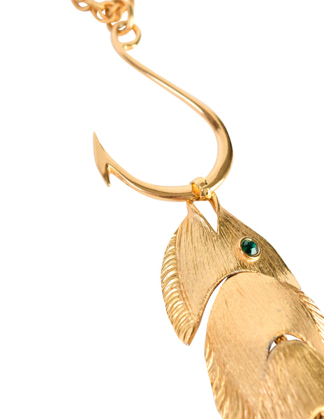 Napier Vintage 1971 Francis Fujio Gold Plated Articulated Fish on a Hook Pendant Necklace