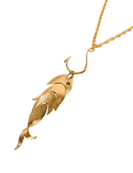 Napier Vintage 1971 Francis Fujio Gold Plated Articulated Fish on a Hook Pendant Necklace