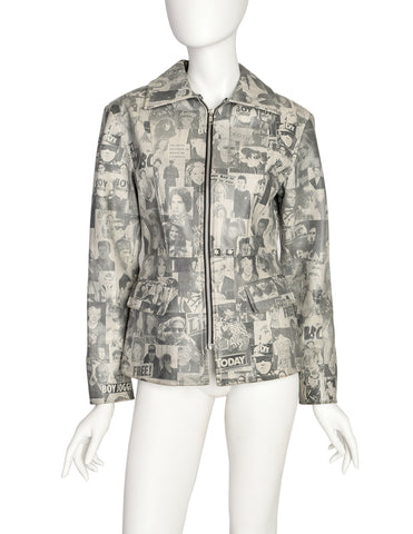 1990s Vintage Black White Grey Boy George Tabloid Novelty Print Vinyl Jacket